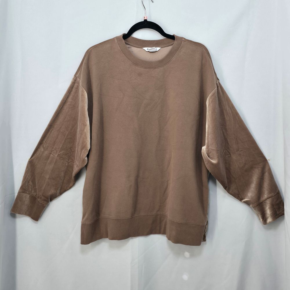 ATHLETA Retroplush Sweatshirt Women's Size 1X Velvet Crewneck Brown/Beige Soft - Picture 3 of 13